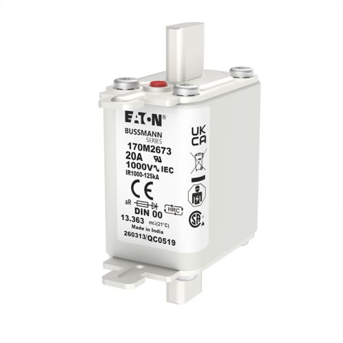 BUSS HS Size 00 aR 1000Vac 125kA 20A IEC/DIN Type T-ind. - 170M2673