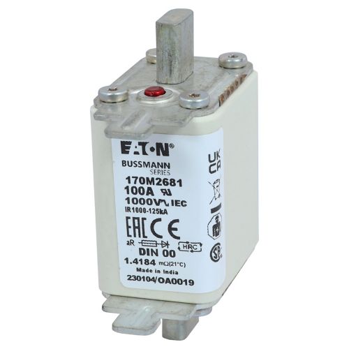 BUSS HS Size 00 aR 1000Vac 125kA 100A IEC/DIN Type T-ind. - 170M2681