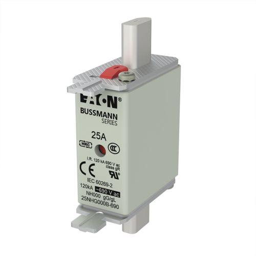 BUSS NH000 gG 690Vac 120kA 25A IEC Dual ind. - 25NHG000B-690