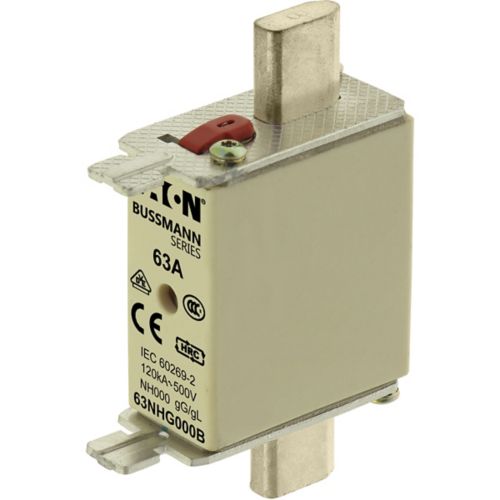 BUSS NH000 gG 500Vac 120kA 63A IEC Dual ind. - 63NHG000B
