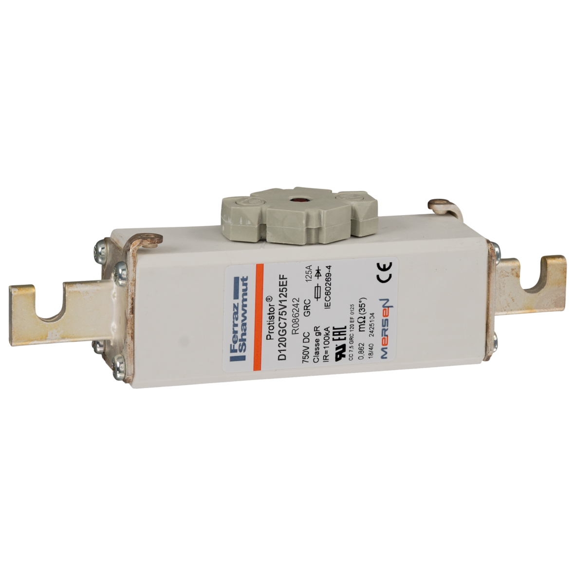 MERS HS Size 120 gR 750Vdc 100kA 125A blade contacts with striker IEC - D120GC75V125EF - R086242