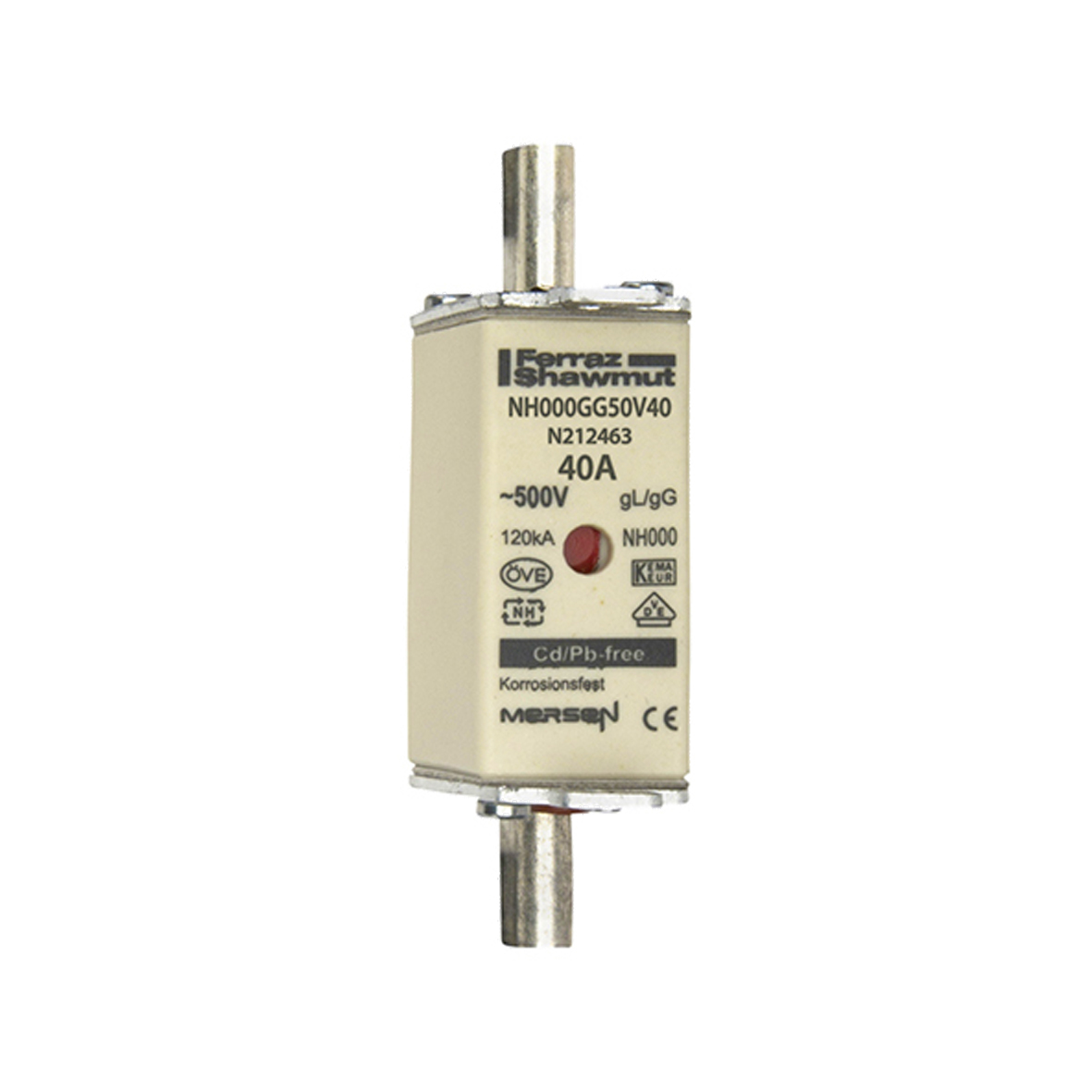 MERS NH000 gG 500Vac 120kA 40A double inc. IEC - NH000GG50V40 - N212463