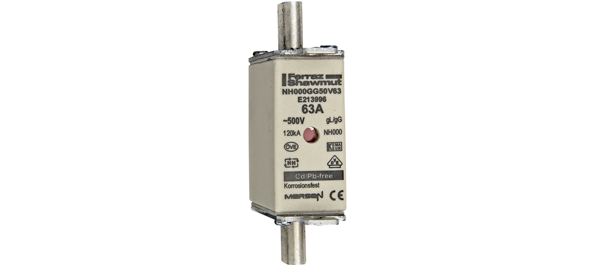 MERS NH000 gG 500Vac/250Vdc 120kA 63A double ind. IEC - NH000GG50V63 - E213996