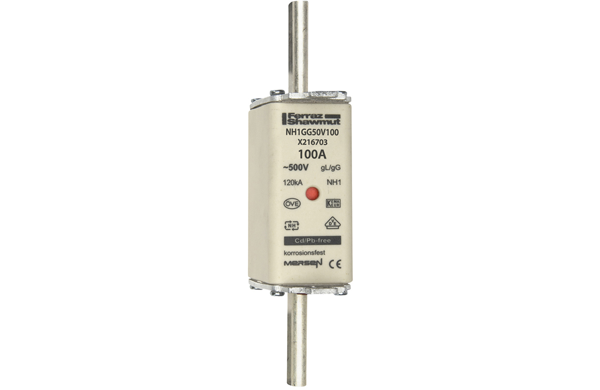 MERS NH1 gG 500Vac/250Vdc 120kAac/80kAdc 100A double ind. IEC - NH1GG50V100 - X216703