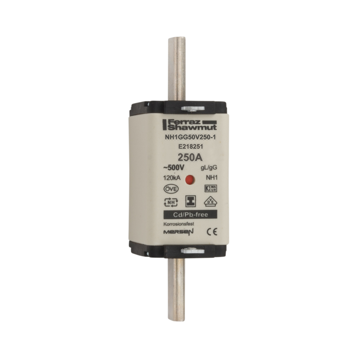MERS NH1 gG 500Vac/250Vdc 120kAac/80kAdc double ind. Isolated IEC - NH1GG50V250-1 - E218251