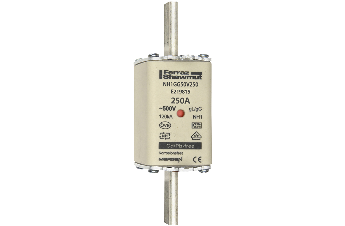 MERS NH1 gG 500Vac/250Vdc 120kAac/80kAdc 250A double ind. IEC - NH1GG50V250 - E219815