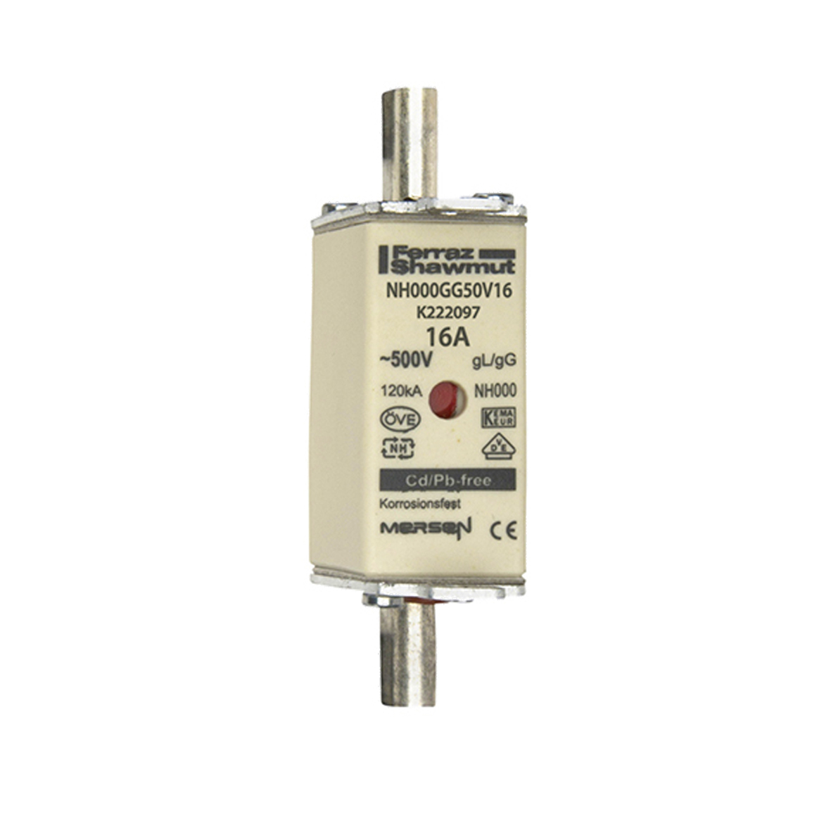 MERS NH000 gG 500Vac/250Vdc 120kAac/80kAdc 16A double ind. IEC - NH000GG50V16 - K222097