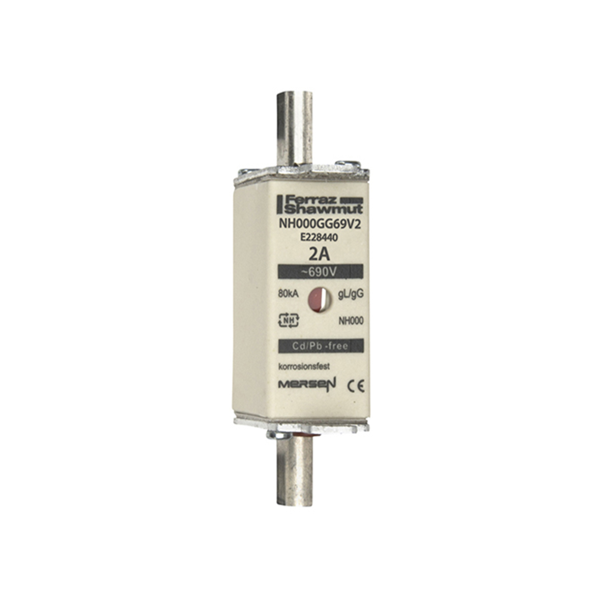 MERS NH000 gG 690Vac/250Vdc 80kA 2A double ind. IEC - NH000GG69V2 - E228440
