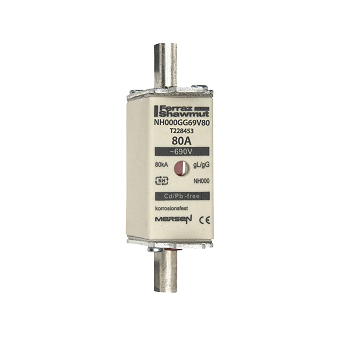 MERS NH000 gG 690Vac/250Vdc 80kA 80A double ind. IEC - NH000GG69V80 - T228453