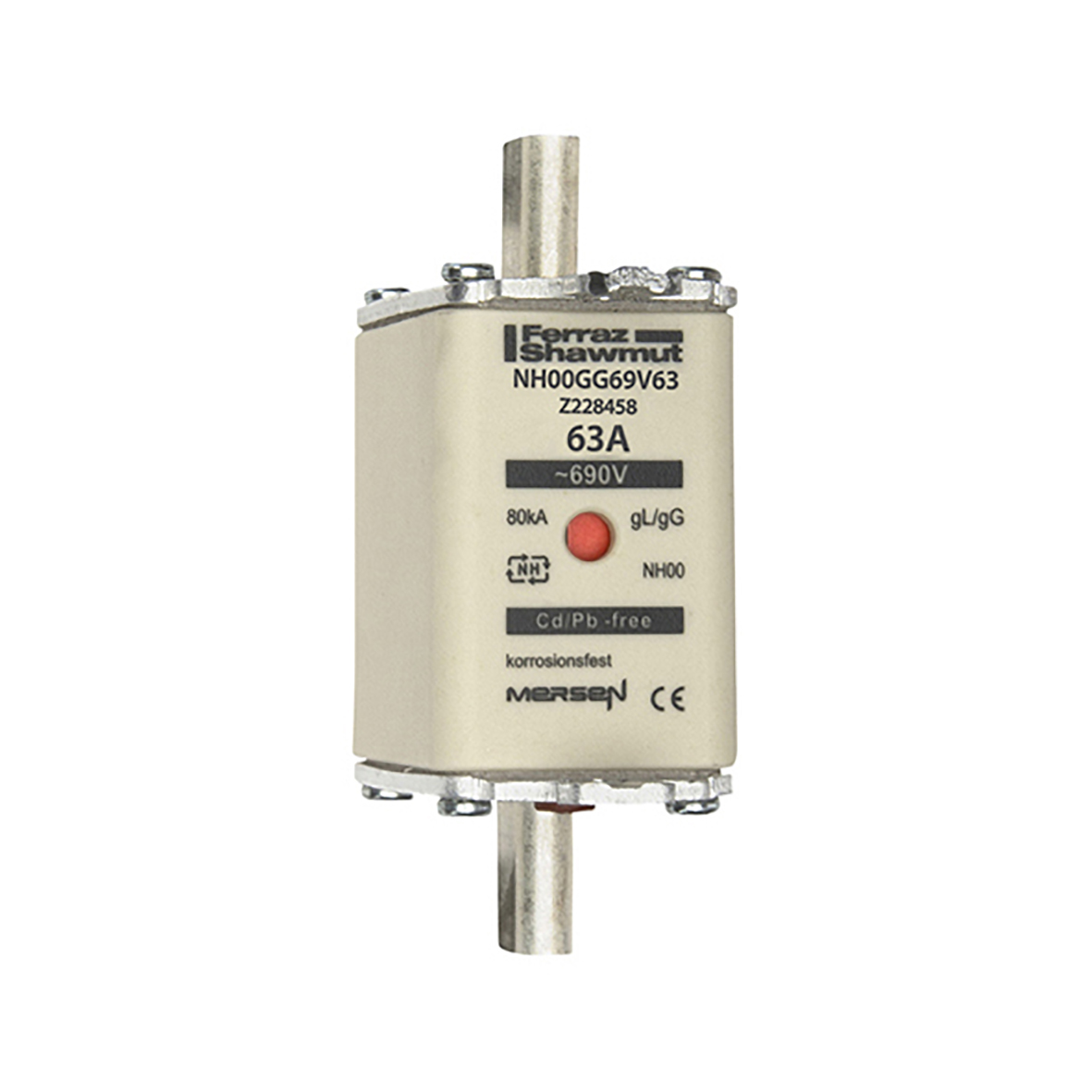 MERS NH00 gG 690Vac/250Vdc 80kA 63A double ind. IEC - NH00GG69V63 - Z228458