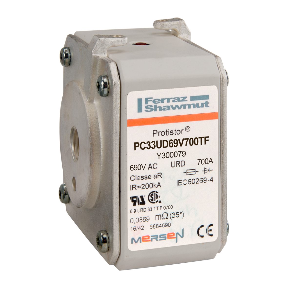 MERS HS Size 33 aR 690Vac 200kA 700A URD TTF M12 IEC/UL - PC33UD69V700TF - Y300079