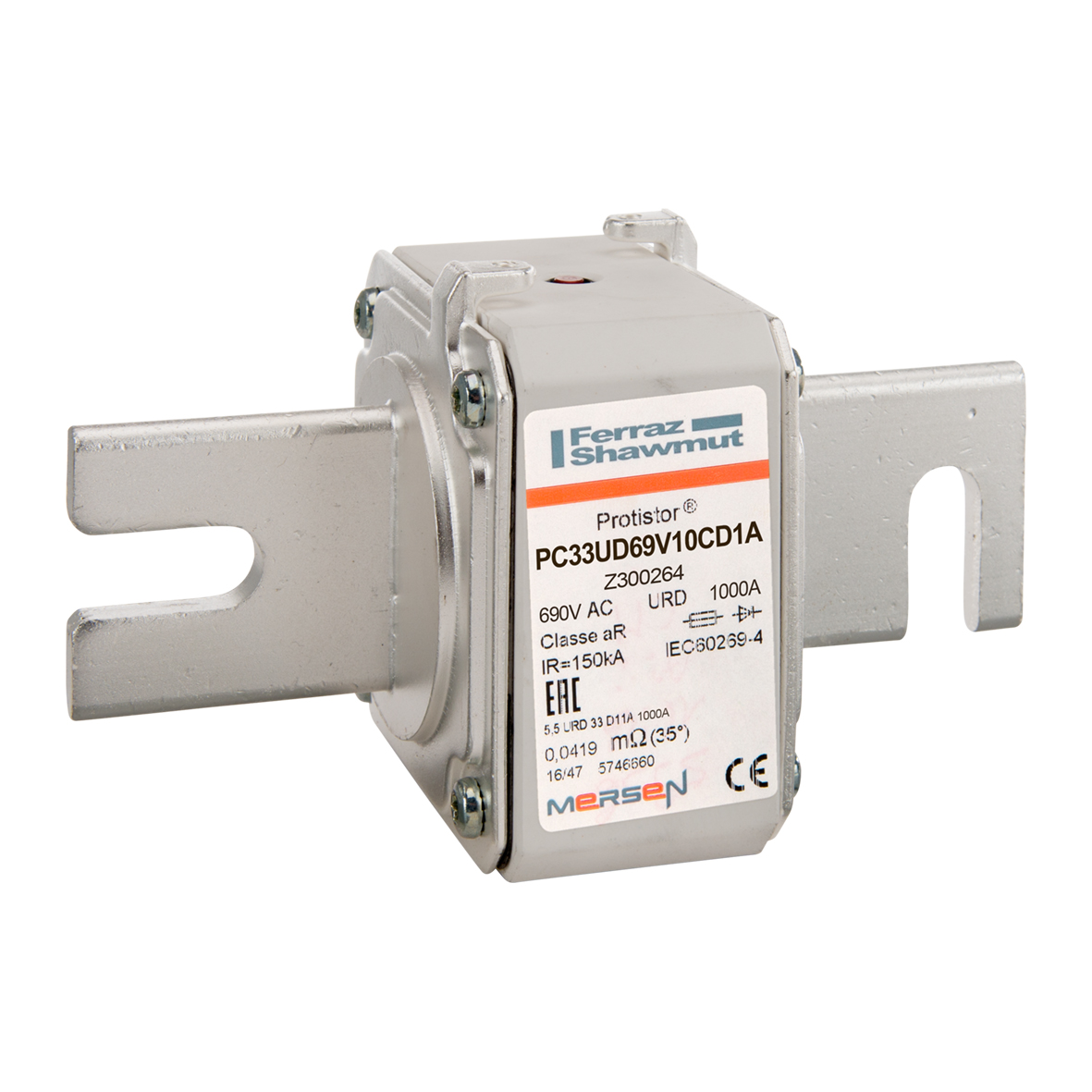 MERS HS Size 33 aR 690Vac 200kA 1000A URD DIN110 blades IEC/UL - PC33UD69V10CD1A - Z300264