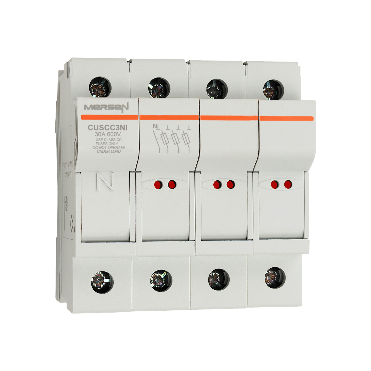 MERS Fuse holder Class CC 3P+N 600Vac/dc max. 30A ind. UL  - CUSCC3NI - E1062788