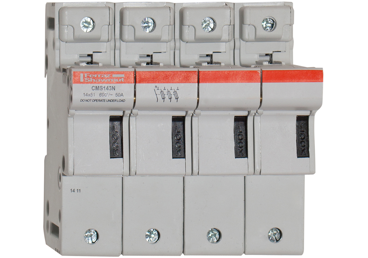 MERS Fuse holder 14x51mm 3P+N 690Vac/dc max. 50A IEC - CMS143N - D331042