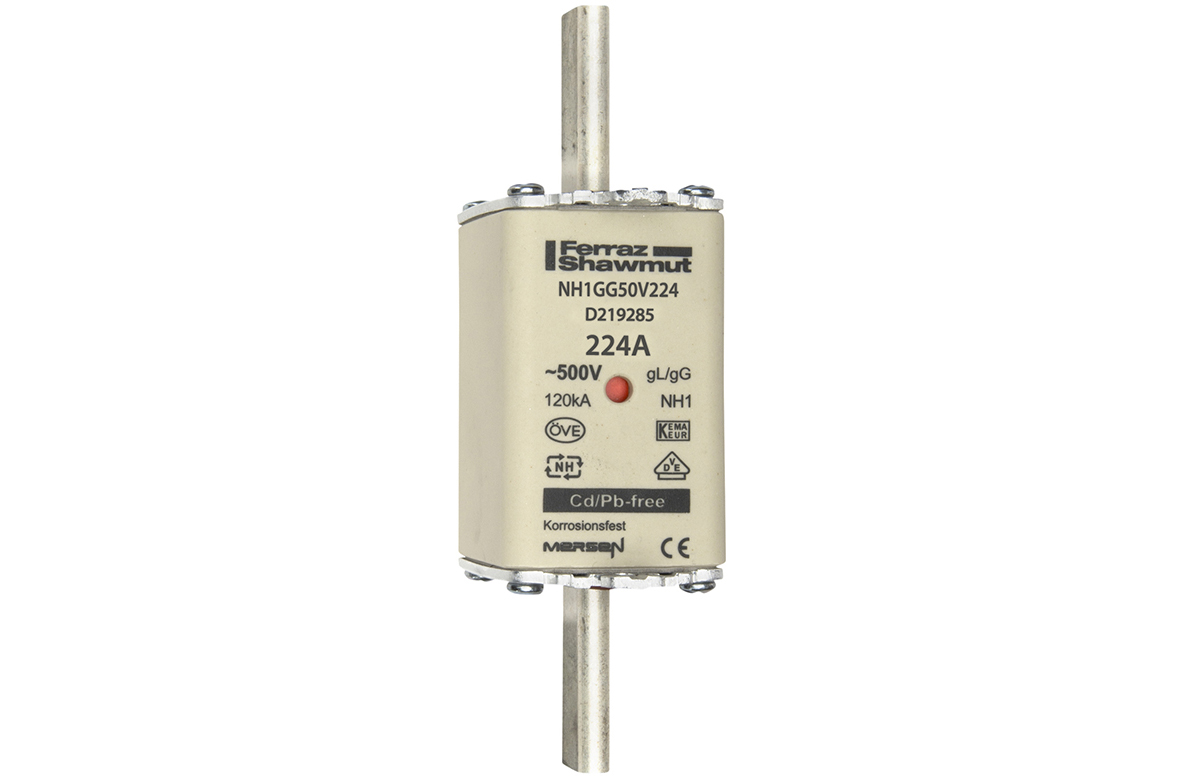 MERS NH1 gG 500Vac/250Vdc 120kAac/80kAdc 224A double ind. IEC - NH1GG50V224 - D219285