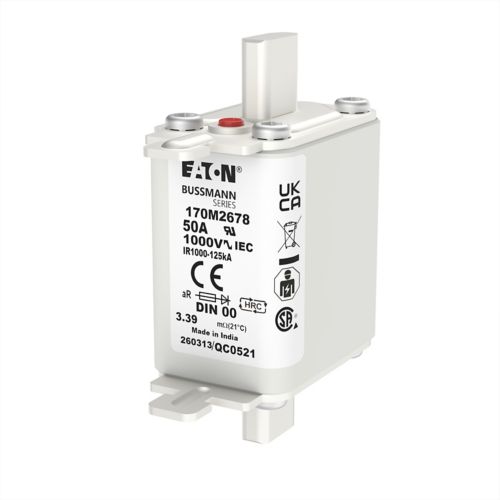 BUSS HS Size 00 aR 1000Vac 125kA 50A IEC/DIN Type T-ind. - 170M2678